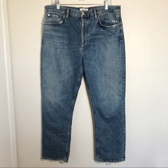 Agolde Riley High Rise Button Fly Straight Crop Jeans in Frequency Size 32 - Picture 2 of 16